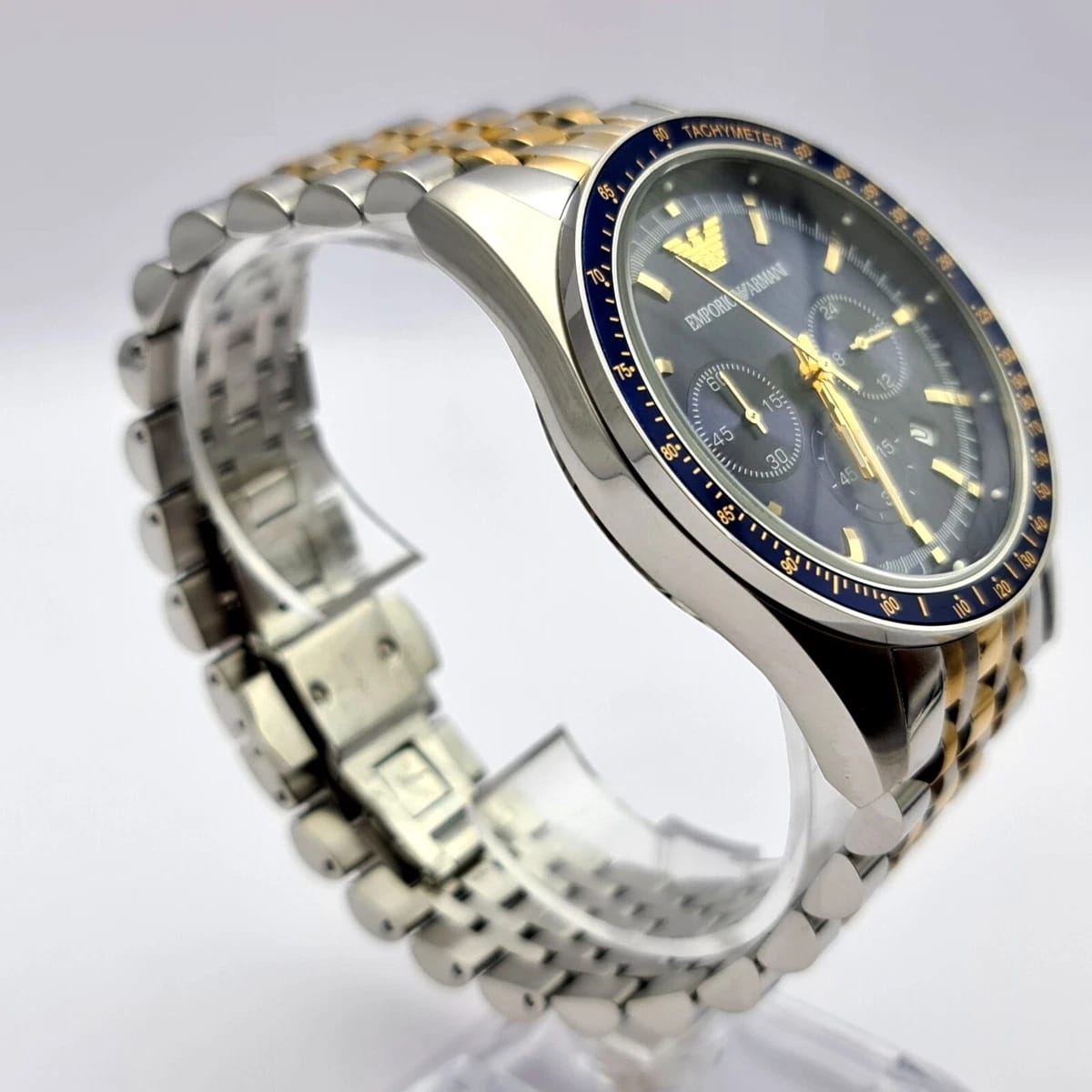 NEW EMPORIO ARMANI AR6088 TAZIO STAINLESS STEEL BLUE DIAL MENS WATCH