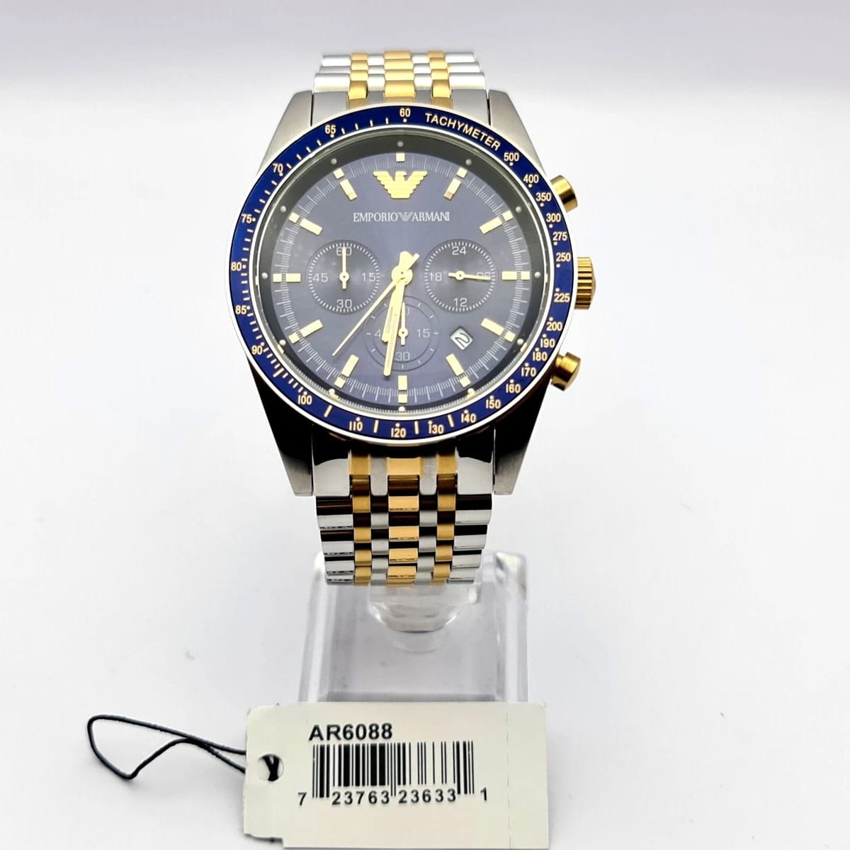 NEW EMPORIO ARMANI AR6088 TAZIO STAINLESS STEEL BLUE DIAL MENS WATCH