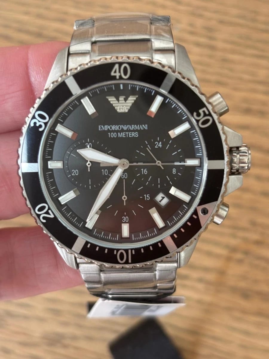 Emporio Armani Men's Chronograph AR11360 Stainless Steel Diver Watch Brand New