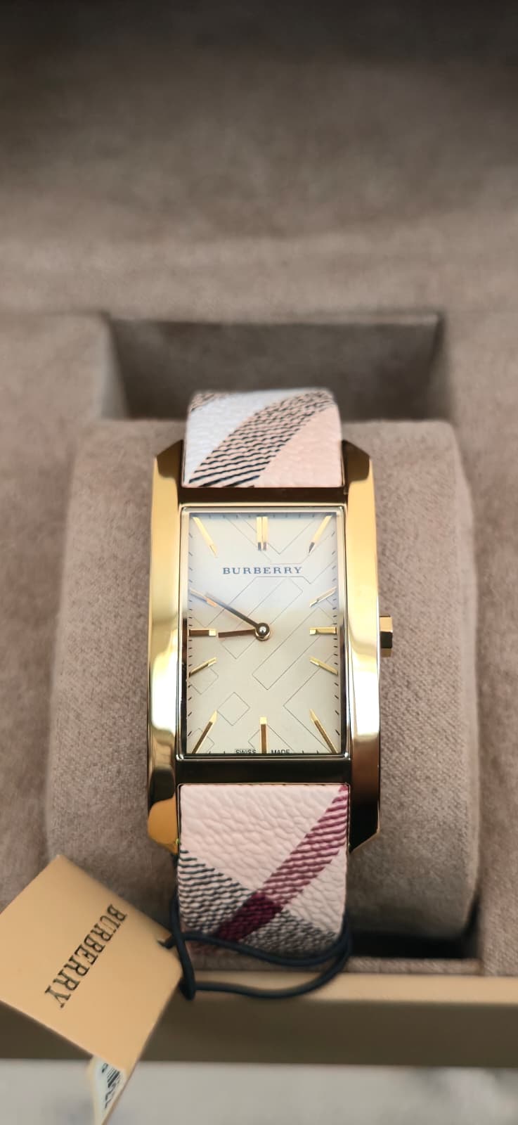 NEW BURBERRY WOMENS BU9509 WATCH MULTICOLOUR FABRIC & LEATHER STRAP & GOLD DIAL
