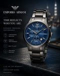 Emporio Armani AR11215 Renato Mens' Classic Grey & Blue Chrono Watch + Gift Bag