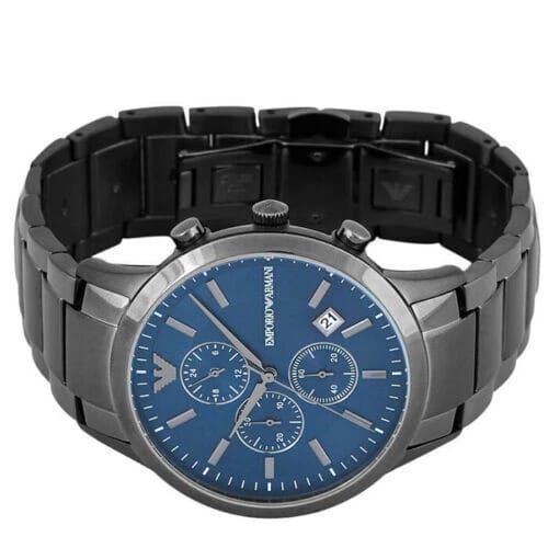 Emporio Armani AR11215 Renato Mens' Classic Grey & Blue Chrono Watch + Gift Bag