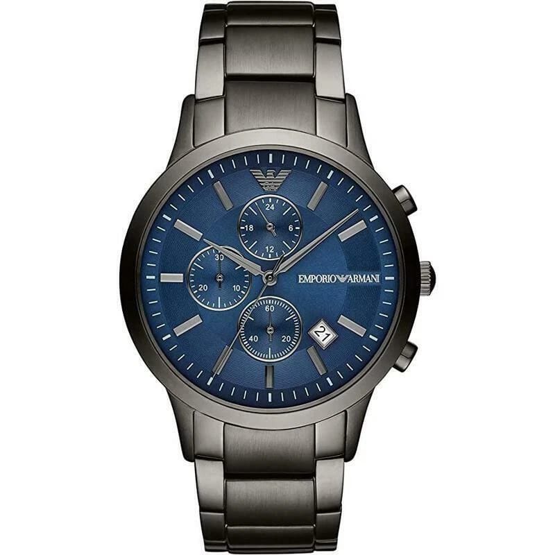Emporio Armani AR11215 Renato Mens' Classic Grey & Blue Chrono Watch + Gift Bag