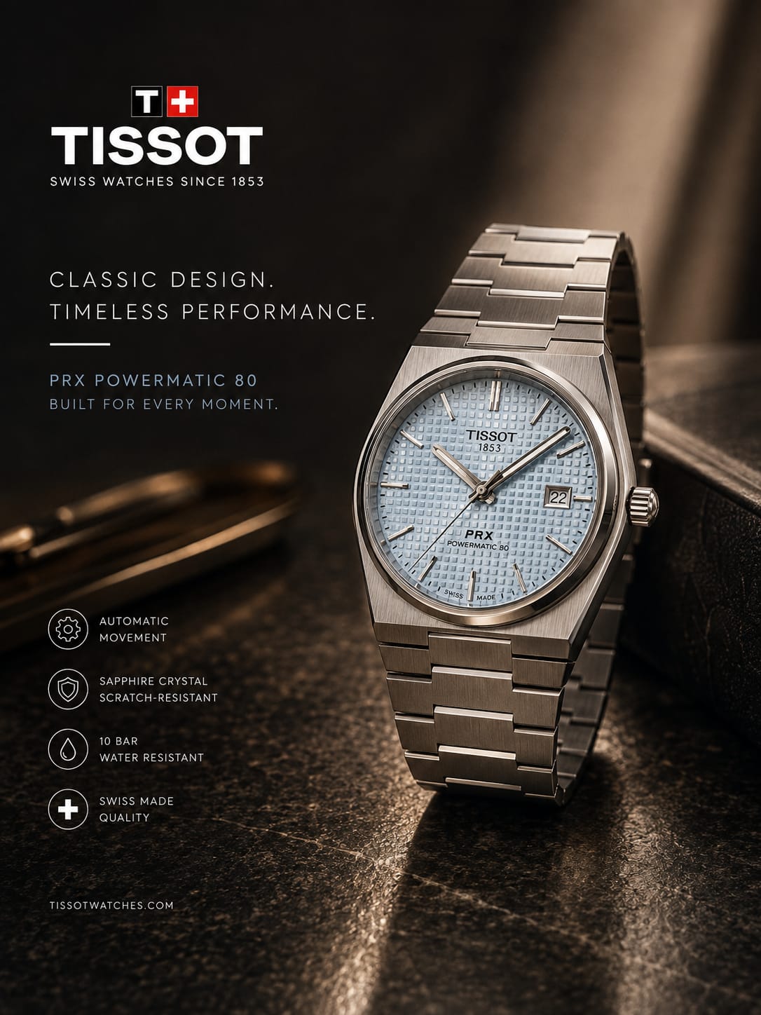 Tissot PRX 40mm Ice Blue Powermatic 80 Automatic (Box, Papers, extra links)