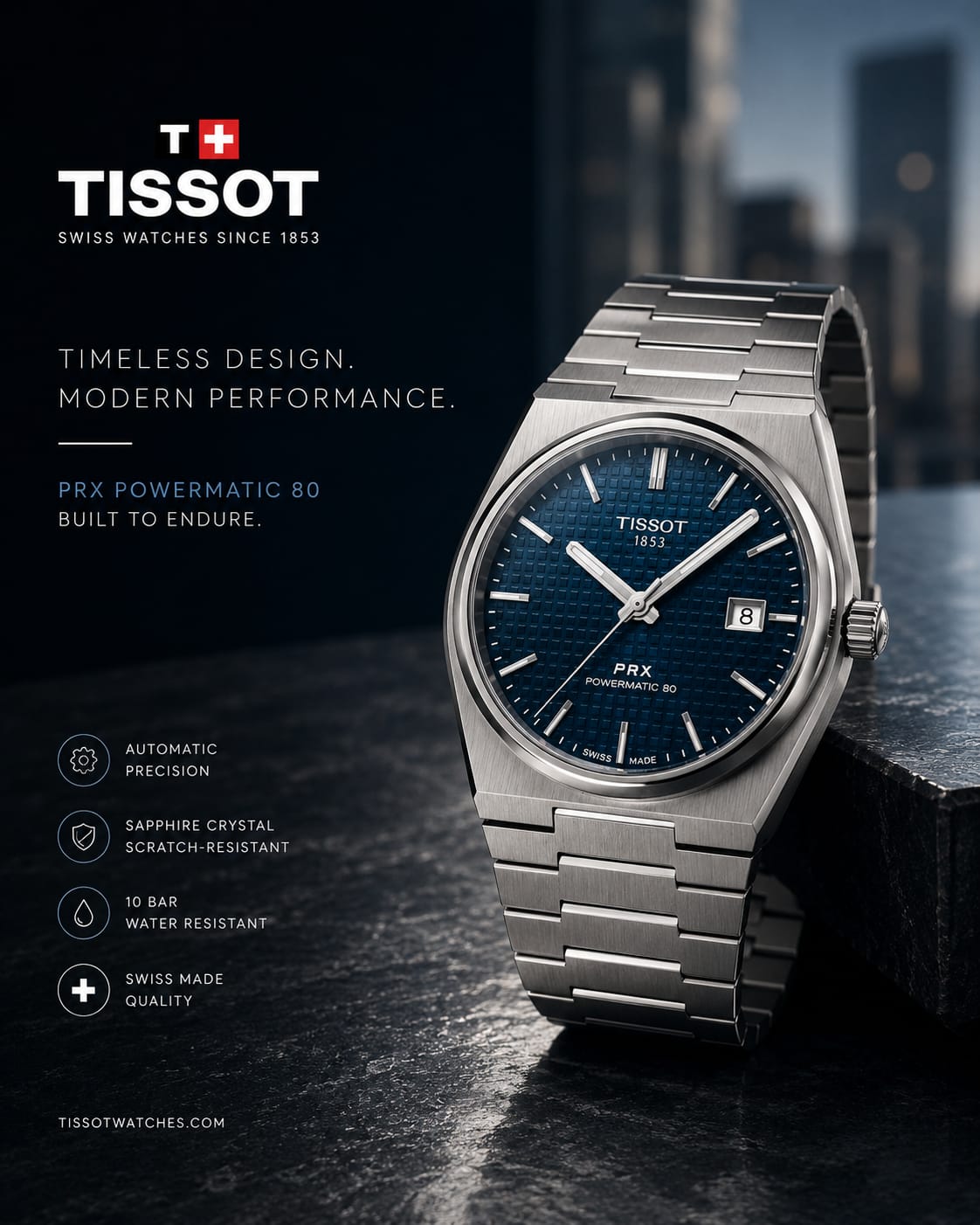 Tissot PRX Powermatic 80 Automatic Swiss Made Blue 40mm T137.407.11.041.00