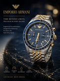 NEW EMPORIO ARMANI AR6088 TAZIO STAINLESS STEEL BLUE DIAL MENS WATCH