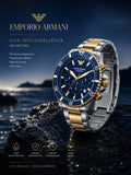 EMPORIO ARMANI AR11362 MENS DIVER CHRONOGRAPH WATCH BLUE SUNRAY DIAL TWO-TONE 43