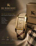 NEW BURBERRY WOMENS BU9509 WATCH MULTICOLOUR FABRIC & LEATHER STRAP & GOLD DIAL