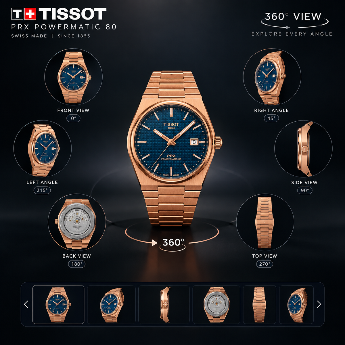 Tissot PRX Powermatic 80 Rose Gold 40 MM Auto Blue Dial Watch T137.407.33.041.00