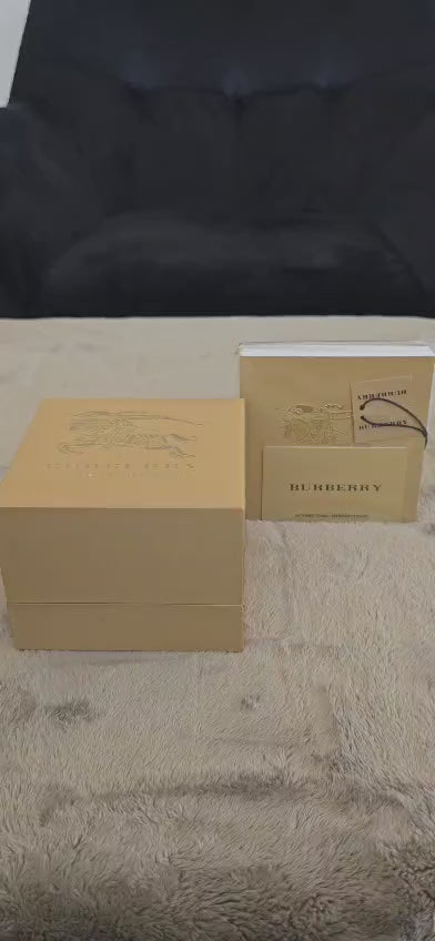 NEW BURBERRY WOMENS BU9509 WATCH MULTICOLOUR FABRIC & LEATHER STRAP & GOLD DIAL