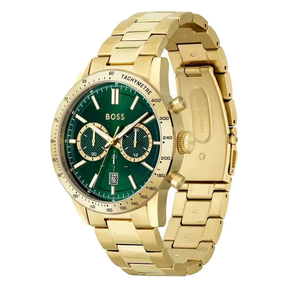 New HUGO BOSS HB1513923 Allure Gold Green Stainless Steel Mens Chronograph Watch